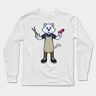 Cat as Hairdresser with Scissors & Hair dryer Long Sleeve T-Shirt